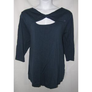 Blue Plus Sz 34/36 Casual Wear Soft Stretchy Peekaboo Neck Tee Shirt DENIM 24/7